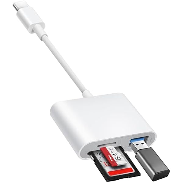 USB C to SD Card Reader, BnmxTek SD Card Adapter with SD MicroSD USB 3 Ports, USBC Memory Card Reader for iPhone 15 16, iPad, Mac, MacBook Pro/Air, Android and More USB-C/Type C Devices
