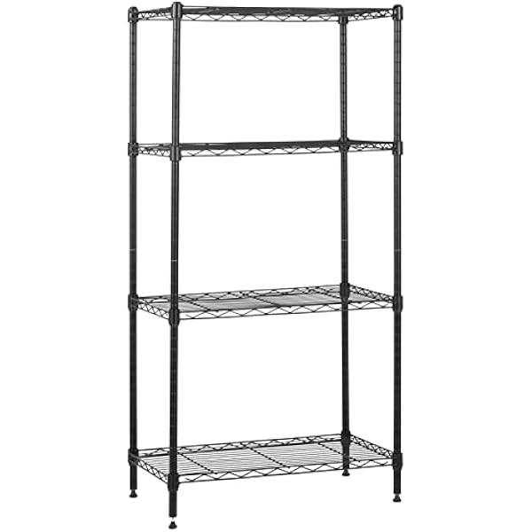 Amazon Basics 4-Shelf Steel Wire Storage Rack, Adjustable, Sturdy, Easy Assembly, 13.4 D x 23.2 W x 48 H in, Black