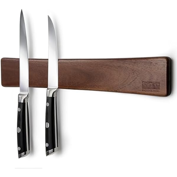 HOSHANHO Magnetic Knife Strips, Magnetic Knife Holder for Wall 16 Inch, Acacia Wood Knife Magnetic Strip Use as Knife Bar, Knife Holder for Kitchen Utensil Organizer