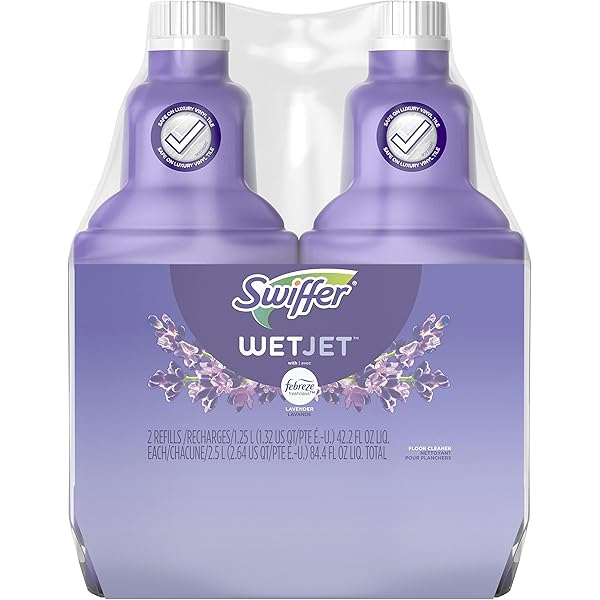 Swiffer WetJet Multi-Purpose Floor Cleaner Solution with Febreze Refill, Hardwood Floor Cleaner, Lavender Scent, 1.25 Liter -42.2 Fl Oz (Pack of 2)
