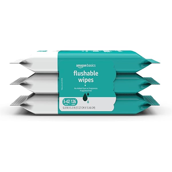 Amazon Basics Adult Wet Wipes Flushable Fragrance Free, 126 Count (3 Packs of 42) Packaging May Vary