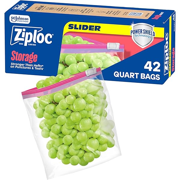 Ziploc Quart Food Storage Slider Bags, Power Shield Technology for More Durability, 42 Count