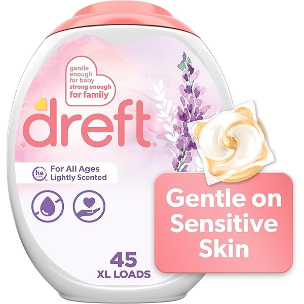 Dreft Laundry Detergent Pacs, Lightly Scented, Lavender, HE Compatible, For Baby and Family, XL Pacs, 45 Count