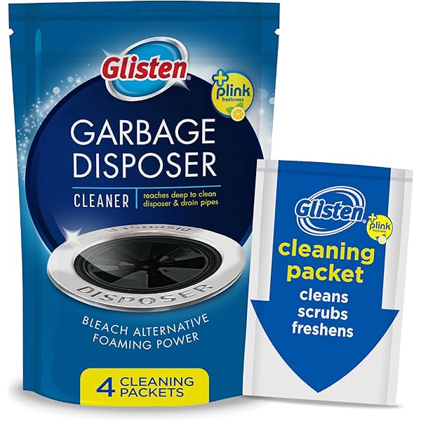 Glisten Garbage Disposer Cleaner and Freshener, Sink Disposal Odor Eliminator with Foaming Action, Lemon Scent, Made in the USA, 4 Packets