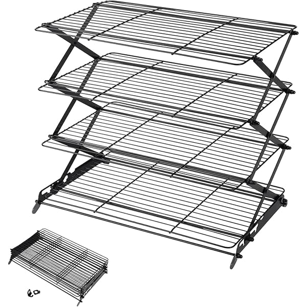 Geesta 2/3/4-Tier Upgraded Collapsible Cooling Rack with Adjustable 3 Setting Design Stackable Roasting Cooking Drying Wire Cooling Rack for Cookies Baking Gifts for Women
