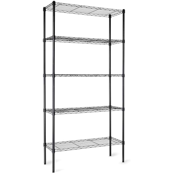 Amazon Basics 5-Shelf Adjustable Heavy Duty Steel Wire Rack Storage Shelving Organizer for Kitchen, Garage, 36" L x 14" W x 72" H, Black