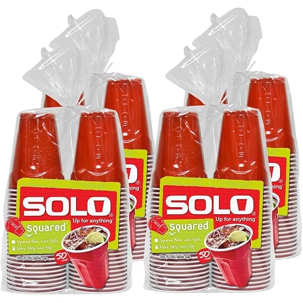 SOLO Cup Company Red Squared Plastic Party, 18 Ounce, 200 Count, 50 Count (Pack of 4)