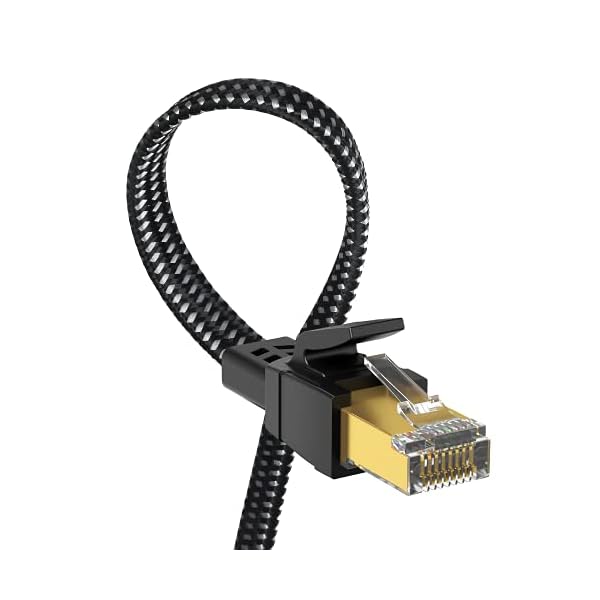 Orbram Cat 8 Ethernet Cable 50 ft, Nylon Braided High Speed Heavy Duty Network LAN Patch Cord, 40Gbps 2000Mhz SFTP RJ45 Flat Internet Cable Shielded in Wall, Indoor&Outdoor for Modem/Router/Gaming/PC