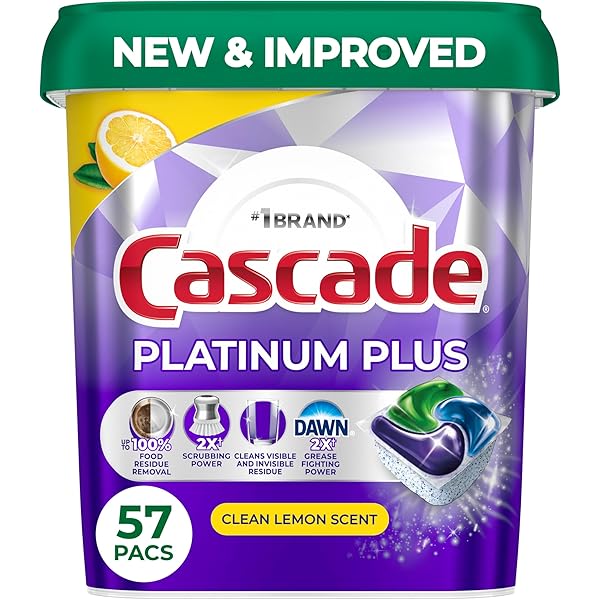 Cascade Platinum Plus Dishwasher Pods, Dishwasher Detergent, Dish Detergent Soap, Lemon, 57 Count