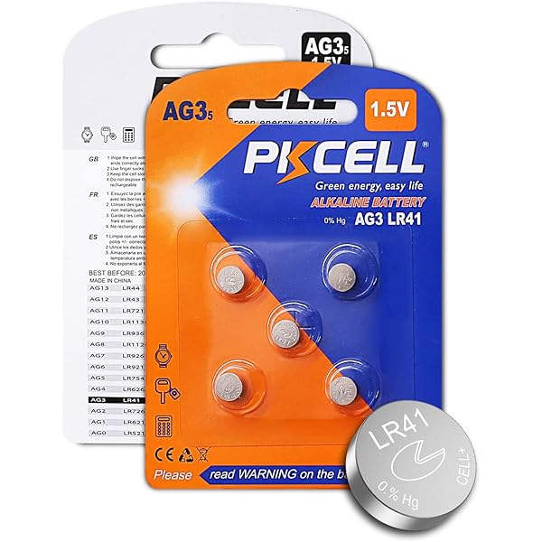 PKCELL AG3 1.5V Battery LR41 392 384 192 Button Alkaline Cell for Digital Thermometer- 5Count