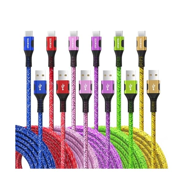 XIAWAO USB A to USB C Cable, for iPhone 17 16 15 Charger Cord (6Pack), Type C Cable Fast Charging for Galaxy S25 S24 S23 S22 A56 A55 A36 A35 A26 A25 A17 A16 A15, Moto g, Pixel 10 9