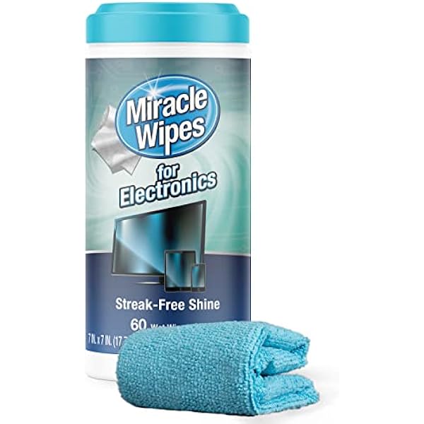 MiracleWipes for Electronics Cleaning - Screen Wipes Designed for TV, Phones, Monitors and More - Includes Microfiber Towel - (60 Count)