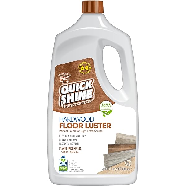 Quick Shine Hardwood Floor Luster-Polish 64oz | Plant-Derived w/Carnauba | Safer Choice, No PFAS, pH Neutral | Ready to Use Formula w/Anti-Slip Technology | Simply Squirt & Spread | Made in USA