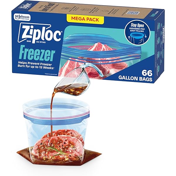 Ziploc Gallon Food Storage Freezer Bags, Stay Open Design, Easy to Fill, 66 Count (Packaging May Vary)