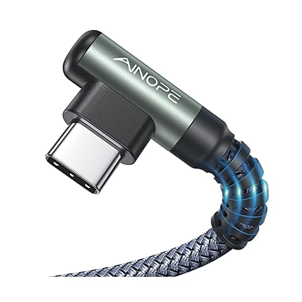 AINOPE USB C Cable [2-Pack, 6.6ft] 3.1A Type C Charger Fast Charging, Right Angle USB to USB C Cable for iPhone 17 Carplay Cable, Galaxy S10+ S10 S9, Note 10 9, LG V30, Moto, iPhone 16 15 Charger Cord