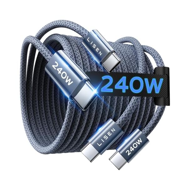 LISEN USB C to USB C Cable, 240W C to C Cable Fast Charging [6.6ft, 2-Pack] Type C Charger Fast Charging USB-C Cables for iPhone 17 Pro Max Charging Cable for iPhone 16 15 iPad MacBook Pro Samsung S25