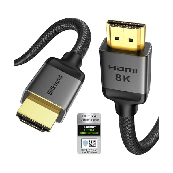 Silkland Certified HDMI 2.1 Cable, [4K@240Hz 144Hz 120Hz, 8K@60Hz] 1440P Ultra High Speed HDMI Cable 48Gbps (Upgrade Braided), HDR10+, eARC, HDCP 2.3, Compatible for Xbox/PS5/PS4/Roku TV-6.6ft