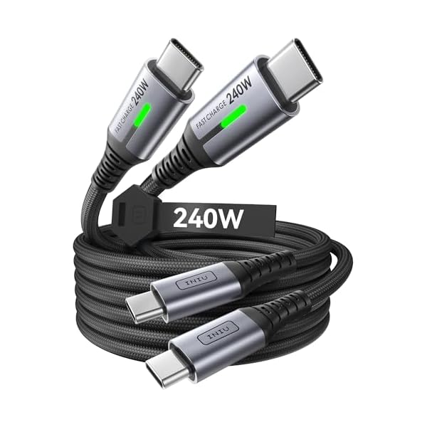 INIU USB C to USB C Cable, 240W Fast Charging [6.6ft, 2-Pack] Type C Charger Cord, Braided USBC Phone Charger Cable for iPhone 17 16 15 Pro Max Samsung S25 S24 Laptops MacBook iPad Air Switch etc.