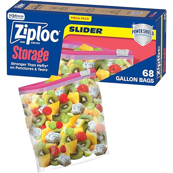 Ziploc Gallon Food Storage Slider Bags, Power Shield Technology for More Durability, 68 Count