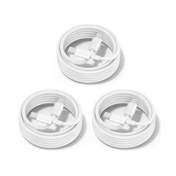 60W USB C to USB C Cable [3Pack] iPhone 17 16 15 Fast Charging Cable,6ft Long USB-C to USBC Power Cord for iPhone 17 Air/16/15 Pro Plus Pro Max,MacBook Pro Air/iPad Pro 12.9/11,AirPods 4(White)