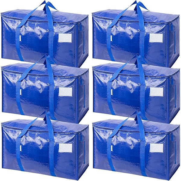 TICONN 6 Pack Extra Large Moving Bags with Zippers & Carrying Handles, Heavy-Duty Storage Tote Moving Boxes for Space Saving
