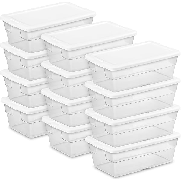 Sterilite 12-Pack 6 Quart Storage Box, Stackable Clear Plastic Bins with Snap-On Lids - Heavy-Duty Organizing Containers for Closet, Bathroom, and Office
