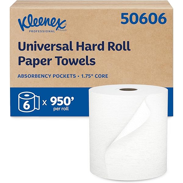 Kleenex Professional Universal Hard Roll Paper Towels, Bulk (50606), Hardwound 1.75" Core, Premium Absorbency Pockets, White (6 Rolls at 600' Each, 3,600'/Case)