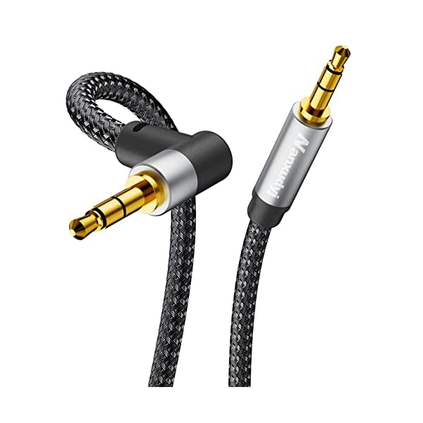 AUX Cord 6ft,3.5mm Stereo Audio Cable 90 Degree Nylon Braided 3.5mm Male to Male Stereo Aux Cables Right Angle TRS Cable Portable Compatible for Headphone, car,Tablets, Speakers
