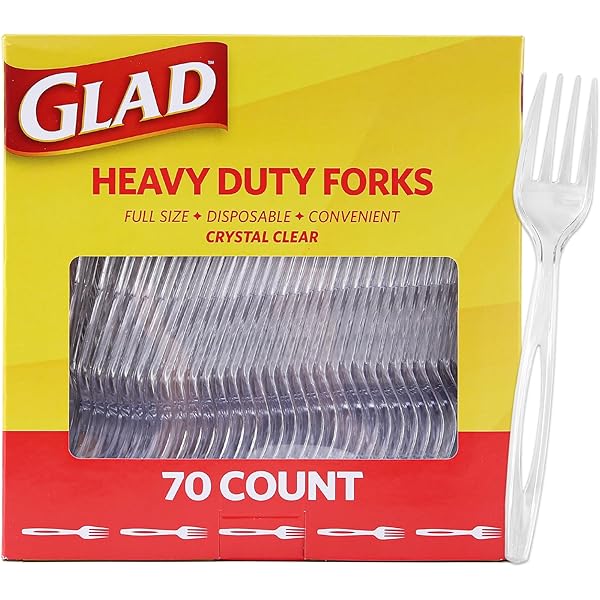 Glad Clear Plastic Forks, Heavy Duty Disposable Cutlery Set, Standard Size, Clear Disposable Fork, Bulk Pack of 70 - Perfect for Parties, Camping, and Everyday Use