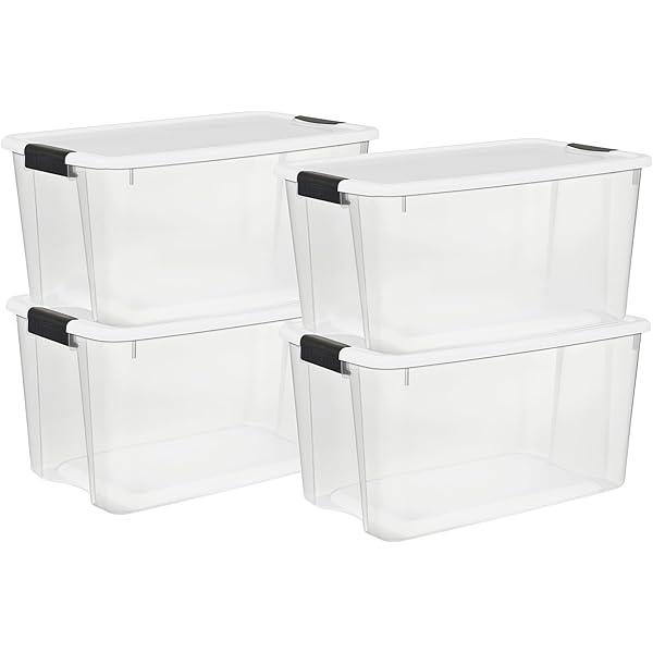 Sterilite 4 Pack Ultra Latching Box, Storage Bins with Lids, Clear Plastic, 70 Quart - Heavy-Duty Organizing Containers for Closet, Bathroom, and Office