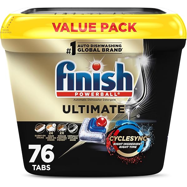 Finish Ultimate Dishwasher Pods, No Pre-Rinse Dishwasher Detergent Soap Removes Burnt-On Stain, with CycleSync Technology, Degreasing & Scrubbing Power, 76 Count