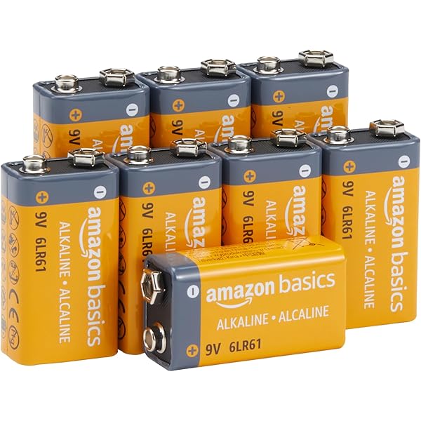 Amazon Basics 8-Pack 9V Alkaline Batteries, 5-Year Shelf Life - for Smoke/CO Detector, Electronics & Audio
