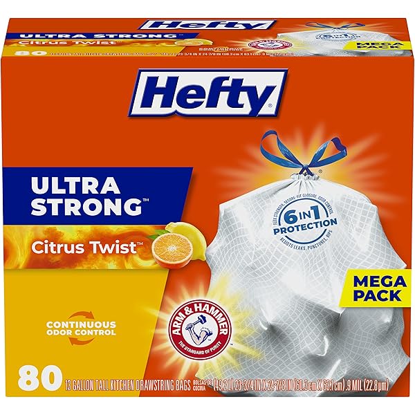 Hefty Ultra Strong Tall Kitchen Trash Bags, Citrus Twist Scent, 13 Gallon, 80 Count