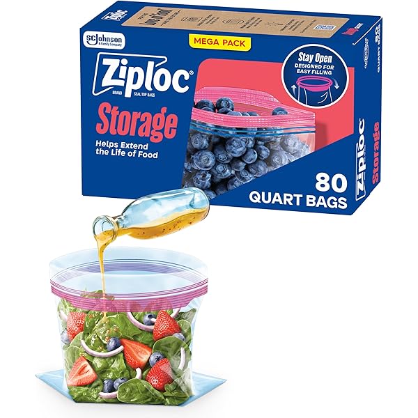 Ziploc Quart Food Storage Bags, Stay Open Design with Stand-Up Bottom, Easy to Fill, 80 Count