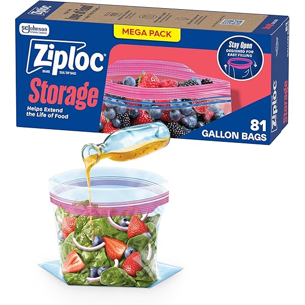 Ziploc Gallon Food Storage Bags, Stay Open Design with Stand-Up Bottom, Easy to Fill, 81 Count (Packaging May Vary)