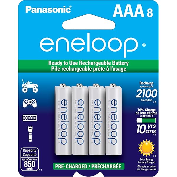 Eneloop Panasonic BK-4MCCA8BA AAA 2100 Cycle Ni-MH Pre-Charged Rechargeable Batteries, 8-Battery Pack