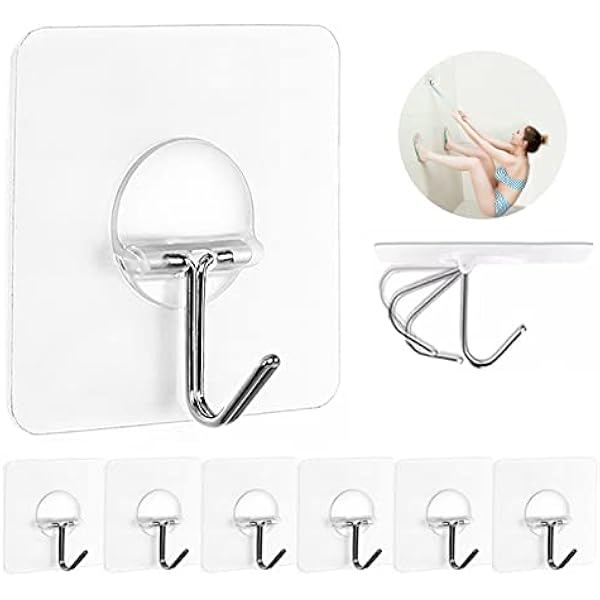 JINSHUNFA Adhesive Wall Hooks for Hanging Heavy Duty Towel Coat Hooks Waterproof Transparent Hook for Bathroom Shower Kitchen Keys Door Outdoor Home Improvement Utility Hook 8 Pack