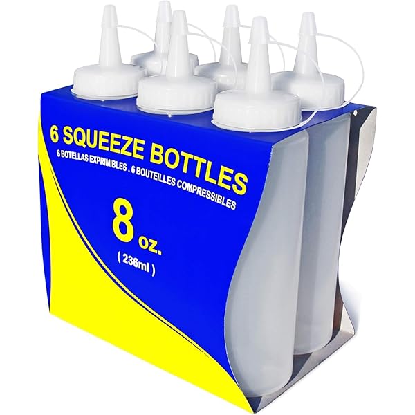 New Star Foodservice 26115 Squeeze Bottles, Plastic, 8 oz, Clear, Pack of 6