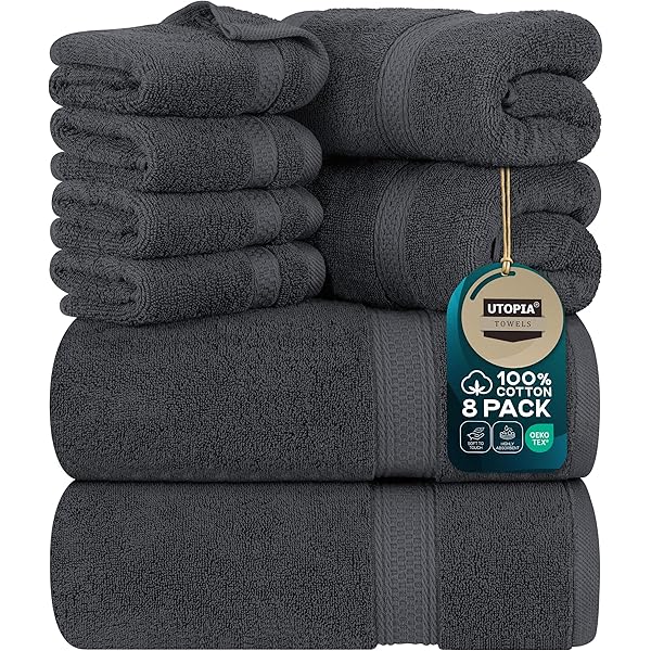 Utopia Towels 8 Piece Luxury Towel Set – Majestic Plush, Super Absorbent & Quicker-to-Dry, Thick 600 GSM 100% Ring Spun Cotton Towels for Bathroom, Spa & Hotel – 2 Bath, 2 Hand, 4 Washcloths