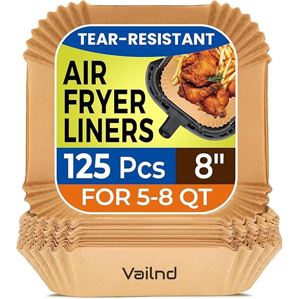 Air Fryer Paper Liners, 125Pcs Parchment Paper, Air Fryer Liners Disposable for Microwave, Non-Stick Air Fryer Liner Square Free of Bleach (8IN)
