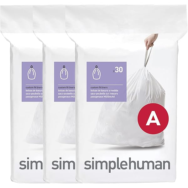 simplehuman Code A 90 Count, Dispenser Pack Custom Fit Liners, Drawstring Trash Bags, 4.5 Liter / 1.2 Gallon, White