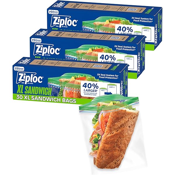 Ziploc XL Sandwich and Snack Bags with EasyGuide Texture, Plastic Storage Bags with Grip 'n Seal Technology, 90 Bags Total