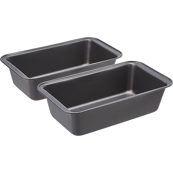 Amazon Basics Rectangular Baking Bread Loaf Pan, 9.5 x 5 Inch, Set of 2, Gray