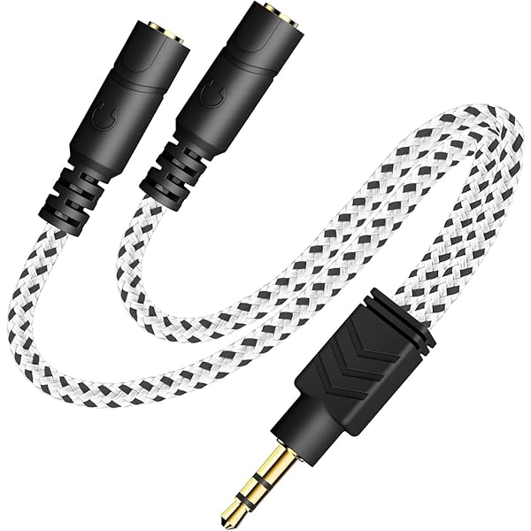 DUKABEL Headphone Splitter, Knitted 3.5mm Audio Splitter TRS 3-Pole Aux Splitter Cable for Headphones Earphones Speakers -Zebra White