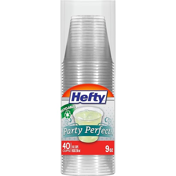 Hefty Party Perfect Clear Plastic Cups, Small Clear Cups for Parties, Wedding Receptions, Birthday Parties, Office Gatherings, and More, Recyclable, 9 Ounce, 40 Count