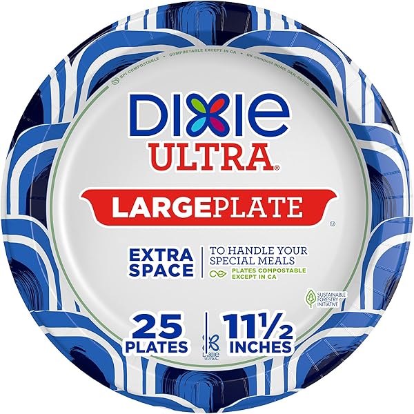 Dixie Ultra, Large Paper Plates, 11 Inch, 25 Count, 3X Stronger*, Heavy Duty, Microwave-Safe, Soak-Proof, Cut Resistant, Great for Heavy, Messy Meals