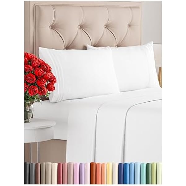 Full Size 4 Piece Sheet Set - Comfy Breathable & Cooling Bed Sheets Set - Hotel Luxury Bedding for Women, Men, Kids, Teens, Boys & Girls - Deep Pockets, Ultra-Soft and Wrinkle Free - Oeko-Tex - White