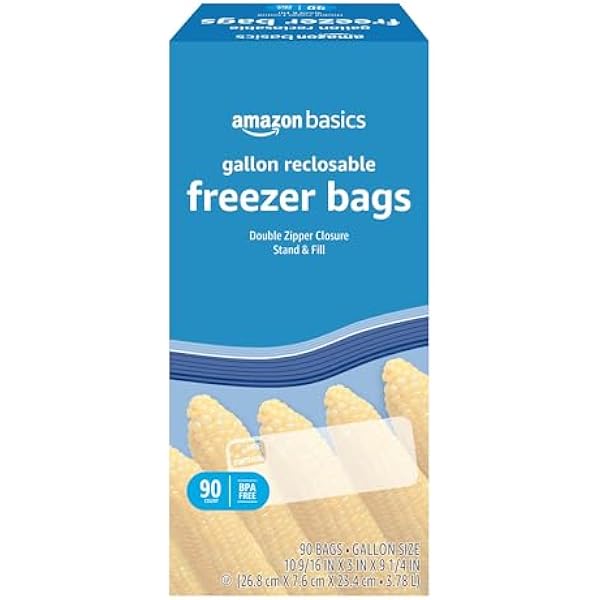 Amazon Basics Reclosable Freezer Gallon Bags, BPA Free, 90 Count (Previously Solimo)