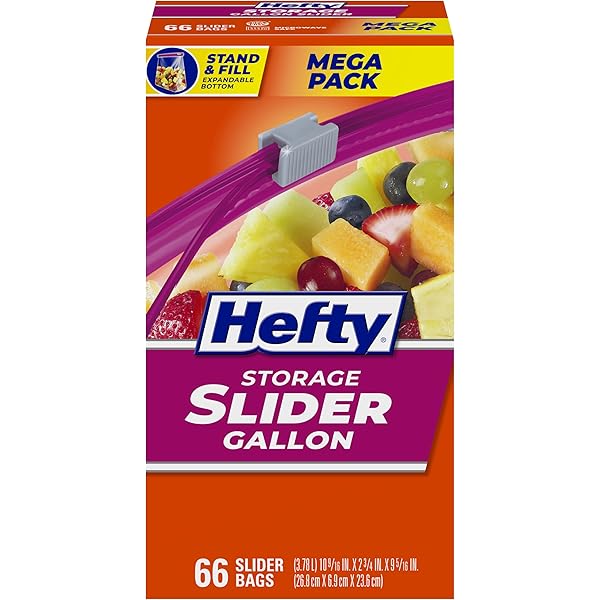 Hefty Slider Kitchen Storage Bags, Gallon Size, 66 Count