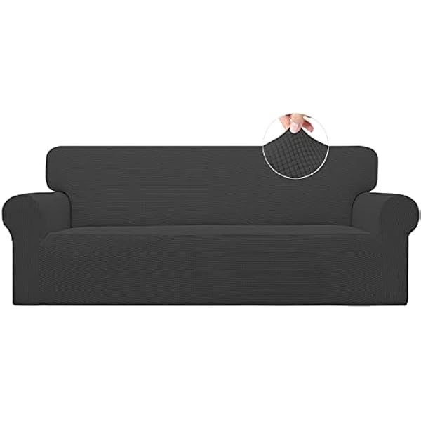 Easy-Going Stretch Sofa Slipcover 1-Piece Sofa Cover Furniture Protector Couch Soft with Elastic Bottom for Kids, Polyester Spandex Jacquard Fabric Small Checks (Sofa, Dark Gray)